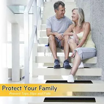 S&X Outdoor Stair Treads Non-Slip Safety Tape, 6” x 24”, 5-Pack, Pre-Cut Anti Slip Tape with Reflective Stripe, Heavy Duty Traction Grip Tape for Wooden Steps, Concrete Stairs, Decks