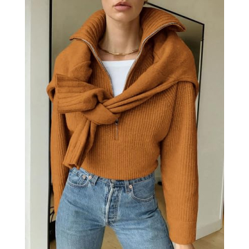 BTFBM Women’s Casual Long Sleeve Half Zip Pullover Sweater