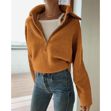 BTFBM Women’s Casual Long Sleeve Half Zip Pullover Sweater