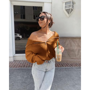 BTFBM Women’s Casual Long Sleeve Half Zip Pullover Sweater