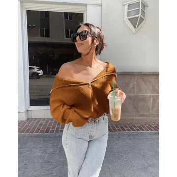 BTFBM Women’s Casual Long Sleeve Half Zip Pullover Sweater