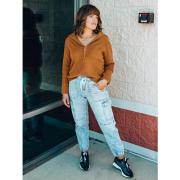 BTFBM Women’s Casual Long Sleeve Half Zip Pullover Sweater