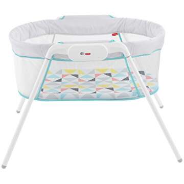 Fisher-Price Stow 'n Go Bassinet Windmill, portable baby cradle with soothing features for infants and newborns