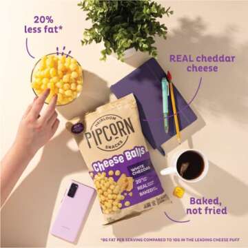 Heirloom White Cheddar Cheese Balls by Pipcorn - 4.5oz 6pk - Healthy Snacks, Gluten Free, Heirloom C...