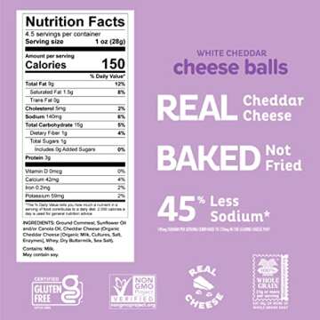 Heirloom White Cheddar Cheese Balls by Pipcorn - 4.5oz 6pk - Healthy Snacks, Gluten Free, Heirloom Corn, Baked not Fried