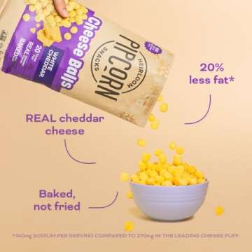 Heirloom White Cheddar Cheese Balls by Pipcorn - 4.5oz 6pk - Healthy Snacks, Gluten Free, Heirloom Corn, Baked not Fried