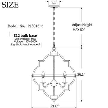 TZOE Orb 6-Light Chandelier Rustic Vintage Metal Chandelier Stardust Finish Foyer Chandelier Adjusta...