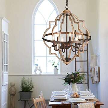 TZOE Orb 6-Light Chandelier Rustic Vintage Metal Chandelier Stardust Finish Foyer Chandelier Adjustable Height Dining Light Living Room Lighting Kitchen Chandelier UL Listed