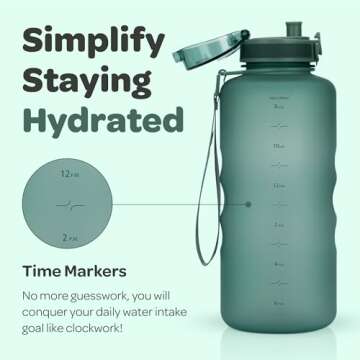 Hydracy Water Bottle with Time Marker -Large Half Gallon 64 oz BPA Free Bottle & No Sweat Sleeve -Le...
