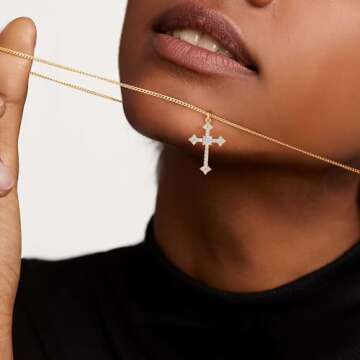 LADYGD Cross Necklace for Women Trendy 14K Gold Plated Cubic Zirconia Cross Pendant Necklaces Handma...