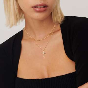 LADYGD Cross Necklace for Women Trendy 14K Gold Plated Cubic Zirconia Cross Pendant Necklaces Handmade Christian Everyday Jewelry Gifts for Women