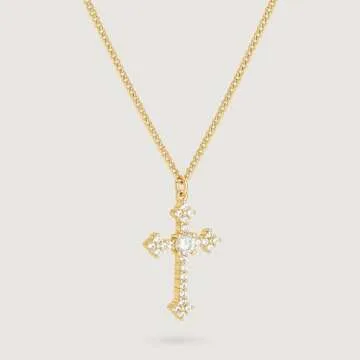 LADYGD Cross Necklace for Women Trendy 14K Gold Plated Cubic Zirconia Cross Pendant Necklaces Handmade Christian Everyday Jewelry Gifts for Women