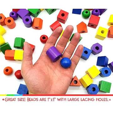 LMC Products Wooden Lacing Beads & Strings 125 Pieces, Fine Motor Skills Toys for 3 Year Old, Fine Motor Toys, Lacing Beads for Toddlers, Occupational Therapy Toy for Toddler