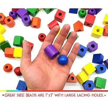 LMC Products Wooden Lacing Beads & Strings 125 Pieces, Fine Motor Skills Toys for 3 Year Old, Fine Motor Toys, Lacing Beads for Toddlers, Occupational Therapy Toy for Toddler