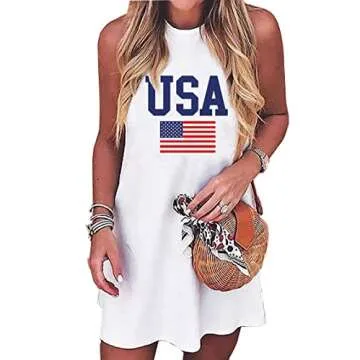 Wudlads American Flag Tank Mini Dress for Women 4th of July Casual Vacation Short Dresses