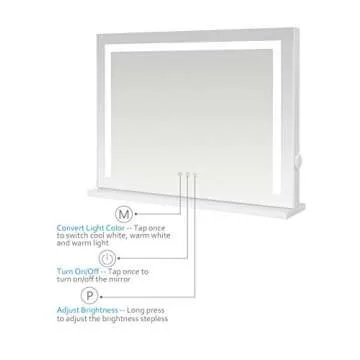 iCREAT Mirror with Light, Hollywood Vanity Makeup Mirror, Wall Mounted Mirror with Dimmer, Tabletop Mirrors for Makeup, Touchscreen Control Mirror with USB Outlet, White
