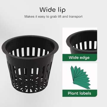 GROWNEER Net Pots 25 Pcs 3 Inch Garden Slotted Mesh Net Cups, Heavy Duty Hydroponic Supplies with 50Pcs Plant Labels, Planting Grow Basket for Indoor Outdoor Aquaponics Growing Bucket