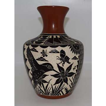 Beautiful Signed Poncho Pottery Vase with Hand Etched Designs