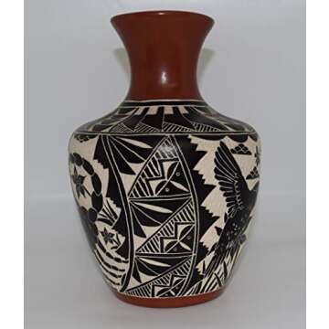 Beautiful Signed Poncho Pottery Vase with Hand Etched Designs