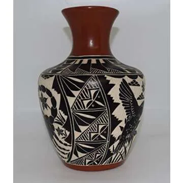 Beautiful Signed Poncho Pottery Vase with Hand Etched Designs