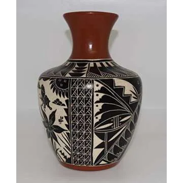 Beautiful Signed Poncho Pottery Vase with Hand Etched Designs