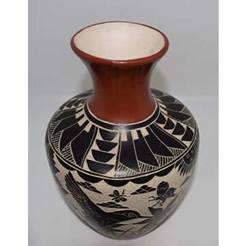 Beautiful Signed Poncho Pottery Vase with Hand Etched Designs