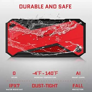 DBPOWER Peak 1600A 18000mAh Portable Car Jump Starter(up to 7.2 Gas, 5.5L Diesel Engines) Battery Booster with Smart Charging Port, LCD Display, Intelligent Jumper Clamps, Compass and LED Light (Red)