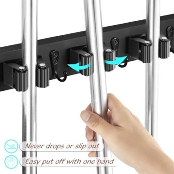 OUTNILI Wall Mount Mop Broom Organizer - 4 Slots & Hooks