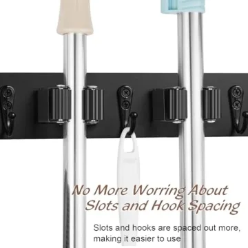 OUTNILI Wall Mount Mop Broom Organizer - 4 Slots & Hooks