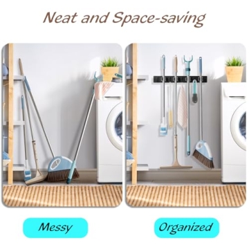OUTNILI Wall Mount Mop Broom Organizer - 4 Slots & Hooks