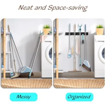OUTNILI Wall Mount Mop Broom Organizer - 4 Slots & Hooks