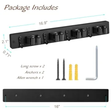 OUTNILI Wall Mount Mop Broom Organizer - 4 Slots & Hooks