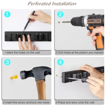 OUTNILI Wall Mount Mop Broom Organizer - 4 Slots & Hooks