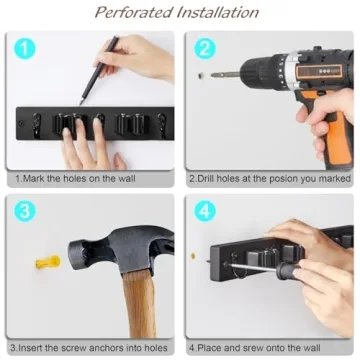 OUTNILI Wall Mount Mop Broom Organizer - 4 Slots & Hooks