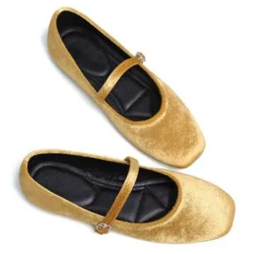 Stunner Velvet Flats for Women Women's Mary Jane Shoes Retro Square Toe Ballet Flats Comfortable Buc...