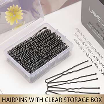 KANPRINCESS 100PCS 2.4Inch U Shaped Hair Pins,Black Bobby Pins for All Hair Types,Hair Pins for Women,Pain-Free U Pins for Buns With Box（Black）
