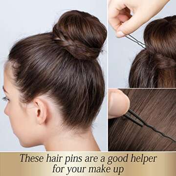 KANPRINCESS 100PCS 2.4Inch U Shaped Hair Pins,Black Bobby Pins for All Hair Types,Hair Pins for Women,Pain-Free U Pins for Buns With Box（Black）