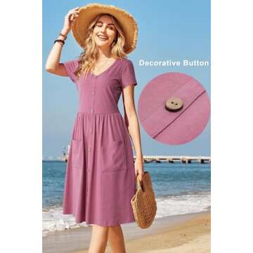 OUGES Summer Midi Dress with Pockets for Women