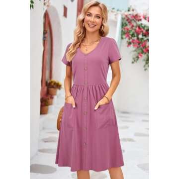 OUGES Summer Midi Dress with Pockets for Women