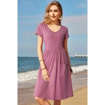 OUGES Summer Midi Dress with Pockets for Women