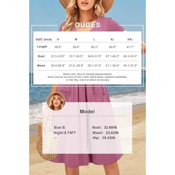 OUGES Summer Midi Dress with Pockets for Women