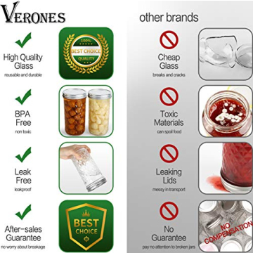 VERONES Wide Mouth Mason Jars 22oz Set - Versatile Storage