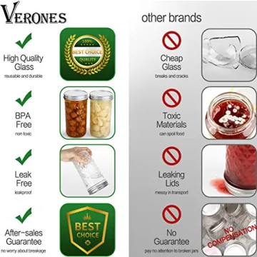 VERONES Wide Mouth Mason Jars 22oz Set - Versatile Storage