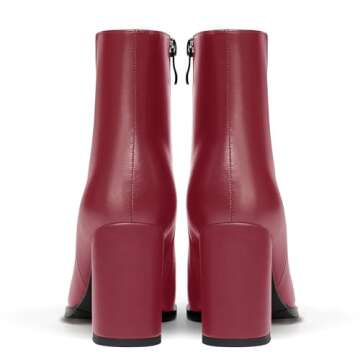 MERRORI Women's Zip Round Toe Ankle High Block Outdoor Matte Dress 3.3 Inch High Heel Boots Burgundy Size 7 - Zapatos D Tacon Bajo