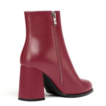 MERRORI Women's Zip Round Toe Ankle High Block Outdoor Matte Dress 3.3 Inch High Heel Boots Burgundy Size 7 - Zapatos D Tacon Bajo