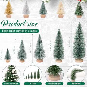 Geetery 25 Pieces Christmas Trees Artificial Pine Trees Sisal Trees Bottle Brush Trees with Wood Bas...