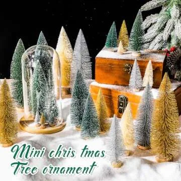 Geetery 25 Pieces Christmas Trees Artificial Pine Trees Sisal Trees Bottle Brush Trees with Wood Base for Christmas Party Home Table Village Craft Decorations (Multi Color)