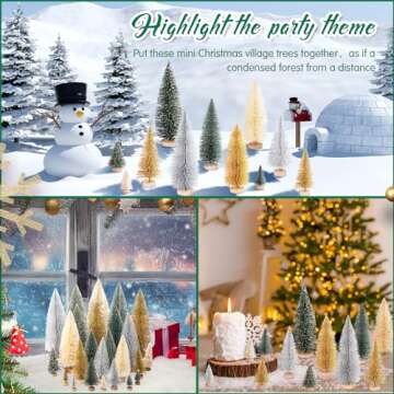 Geetery 25 Pieces Christmas Trees Artificial Pine Trees Sisal Trees Bottle Brush Trees with Wood Base for Christmas Party Home Table Village Craft Decorations (Multi Color)