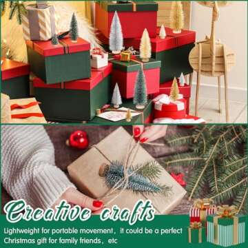 Geetery 25 Pieces Christmas Trees Artificial Pine Trees Sisal Trees Bottle Brush Trees with Wood Base for Christmas Party Home Table Village Craft Decorations (Multi Color)