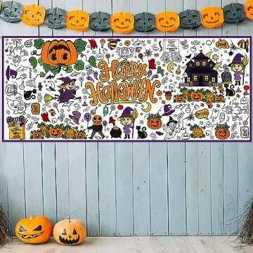 OHOME Halloween Giant Coloring Poster/Tablecloth-Halloween Crafts for Kids-30 x 72 Inches Jumbo Paper Coloring Banner Gifts for Kids Activities Games Toys Party Favors- Halloween Party Decorations